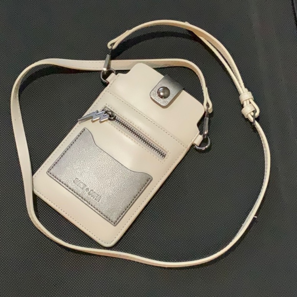Ivory and gunmetal Saint + Sofia phone and ID purse